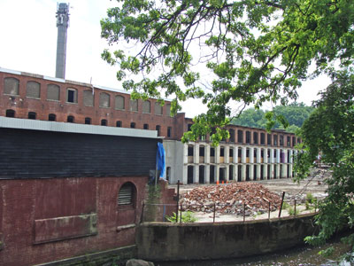 Old mill buildings in 2014. Demolition in progress